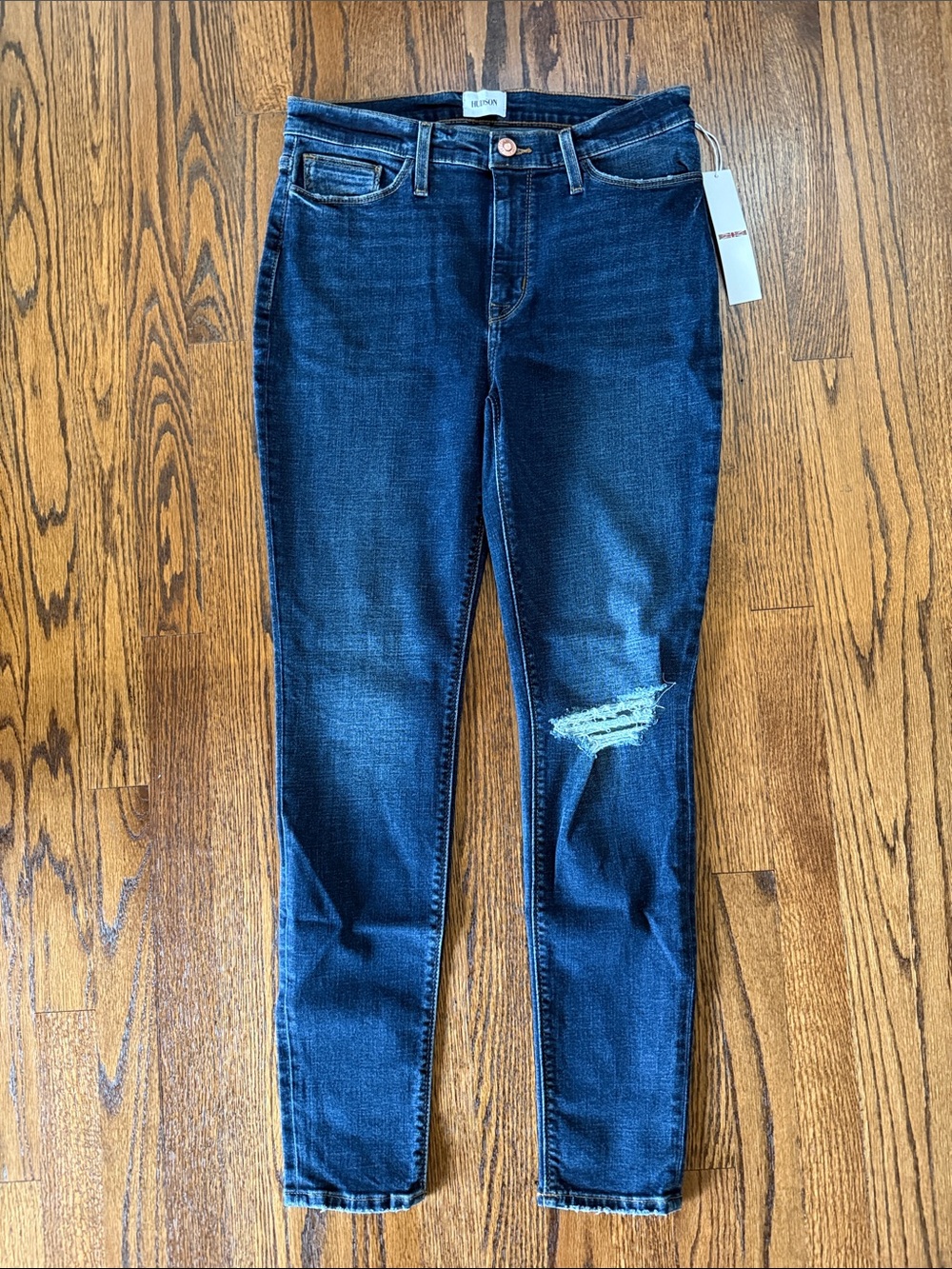 B42 Hudson Jeans Women 30 Skinny Dark Blue Distressed Knee
